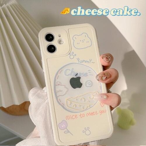 Retro smile cheese cake bear art sweet Japanese Phone Case For iPhone 11 12 Pro Max Xs Max XR Xs 7 8 Plus 7Plus case Cute Cover