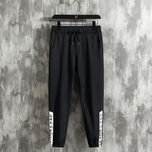 Mens Casual Solid Pants Sports Polyester Black Men Joggers Loose Sweatpants Plus Size 5XL Black Trouser Streetwear