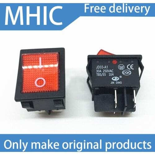 10PCS/LOT Inverter Welder High Current Rocker Rocker Power Switch 30A 250VAC Red Four-pin with Light JD03-A1