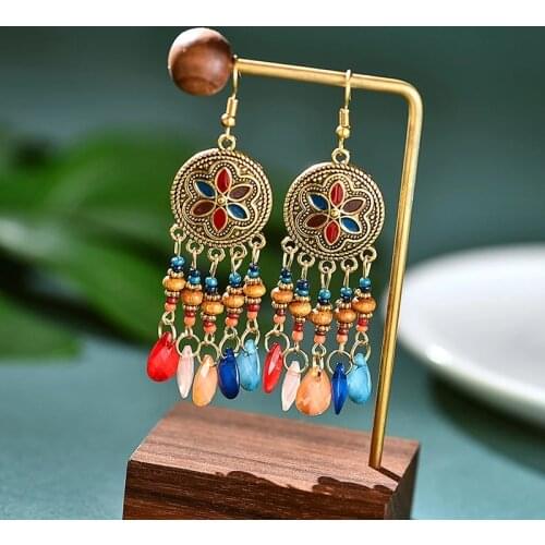 Classic Vintage Womens Coroful Crystal Beads Long Tassel Earrings 2021 Fashion Jewelry Bohemia Wedding Earrings Hangers Jewelry