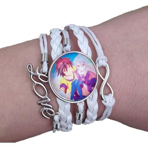Hot Anime Leather Bracelet New Fashion Japanese NO GAME NO LIFE Time gem Handmade Multilayer Infinity Love Retro 001-006