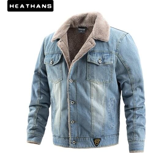Mens Denim Jacket Autumn Winter Plus Velvet Jean Jacket Male Wear Warm Thicken Casual Cargo Clothes Men Slim Handsome Denim Coat