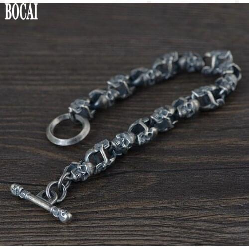 New 100% ture Solid S925 pure Silver fashion accessories Thai Silver Bracelet for Men double sided hoe mans silver bracelet