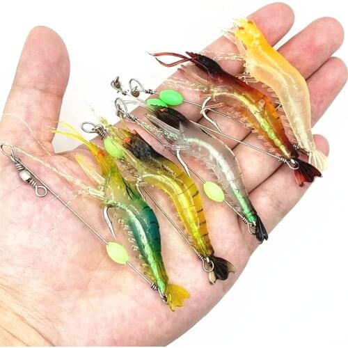 5pcs/Lot Luminous Shrimp Soft Fishing Lure 7cm 6g Artificial Silicone Bait With Hooks Swivels Lures Set Fishing Bait Tackle