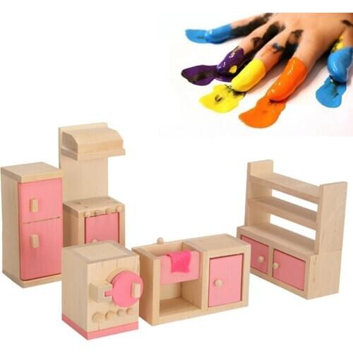 Bedroom Kitchen 6 Room set Dolls Toys Gifts Mini Delicate Wooden Dollhouse Furniture Toys Miniature For Children Pretend Play