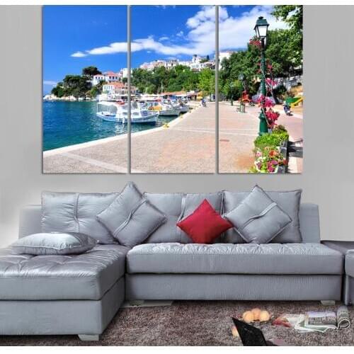 3 Piece Sunset Seascape Blue Seawater Modern Wall Art Picture Canvas Print Painting For Living Room Decor Unframed