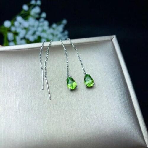 Natural green peridot Ear Line S925 silver natural olivine drop earrings fashion water drop woman girl gift birthday jewelry