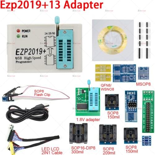 Newest Version EZP2019 Full Set High-Speed USB SPI +12 Adapter Test Clip Sop8/16 Support 24 25 93 EEPROM Flash Bios Chip