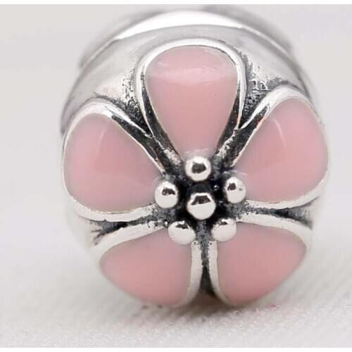 Original Pink Enamel Cherry Blossom Clip Stopper Beads Fit 925 Sterling Silver Bead Charm Bracelet Bangle Diy Jewelry