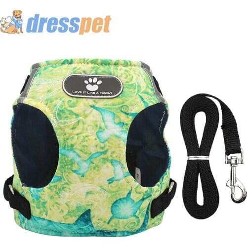 Dog Harness And Leash Set For Small Puppy Dogs Nylon Fabric 3M Reflective Strip Adjustable Dog Harnesses Vest