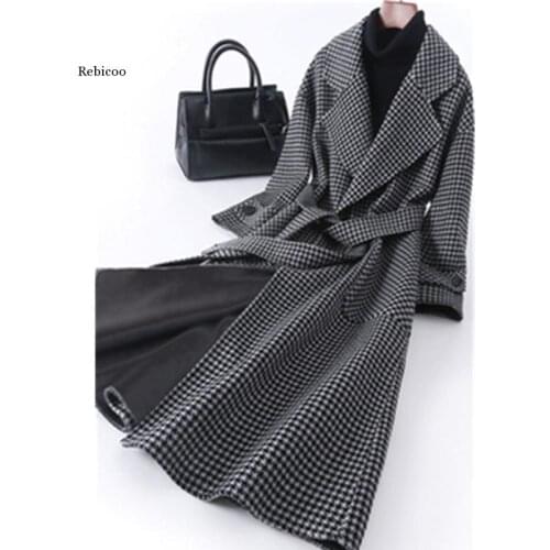 Plus Size Plaid Woolen Coat Womens 2020 Autumn Winter Fashion New Loose Slim Mid-Length Thick Woolen Coat Tide H1117