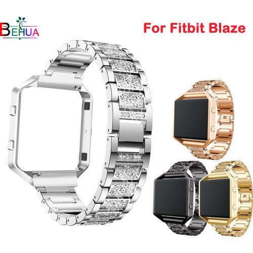Stainless Steel watch band strap For Fitbit Blaze add case cover Replacement Metal With Rhinestone Bracelet Wristband watchband