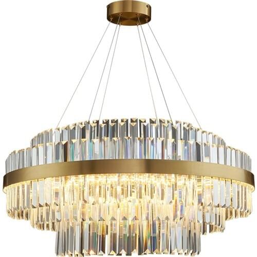 Luxury Modern Crystal Chandeliers For Living Room Home Hotel Indoor Decoration Suspension Wire Lamps Real Brass Lighting Fixture