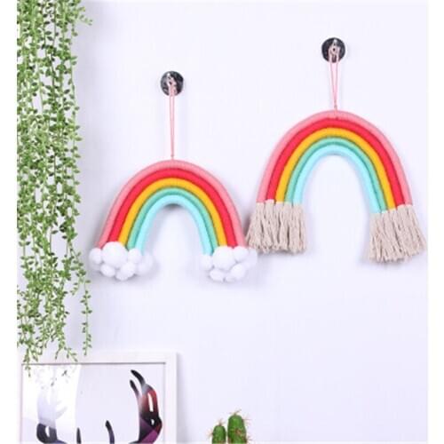 Handmade Macrame Rainbow Wall Hanging Decorative Colorful Nordic Rainbow Hanging Decoration For Kids Room Party Girls Bedroom