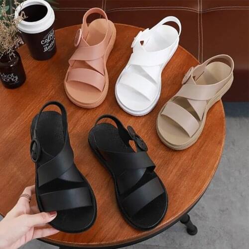 Flat Sandals Women Shoes Gladiator Open Toe Buckle Soft Jelly Sandals Female Casual Womens Flat Platform Beach Shoes