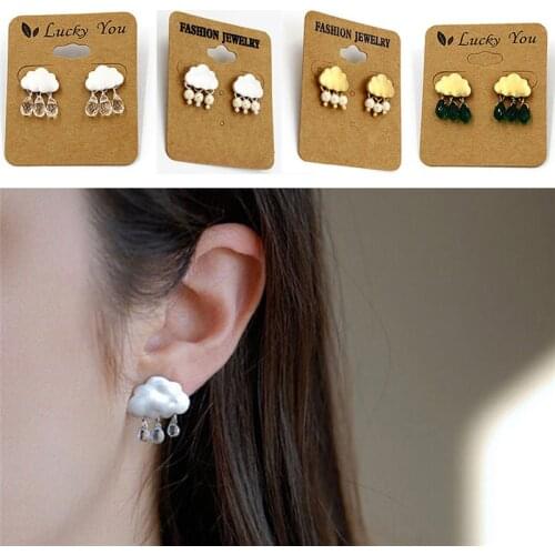 1pair Ear Jewelry Stud Earring New Fashion Cute Cloud Crystal Rhinestone Imitation Pearl Rain Cloud Earring Personality Design