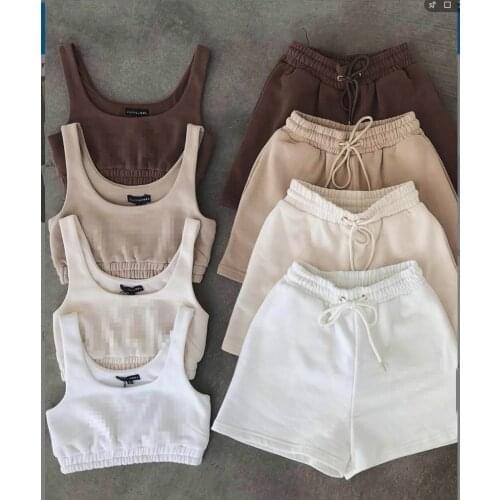 Athletic casual running womens two piece shorts top bottom