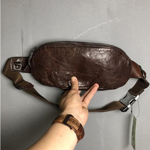 Original new handmade retro waist bag male vegetable tanned cowhide messenger bag locomotive chest bag multifunctional casual