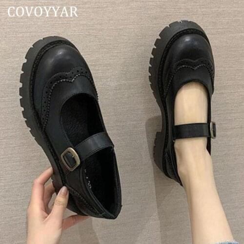 COVOYYAR Lolita Shoes Woman College Patent Leather Oxfords Shoes Platform Buckle Thick Bottom Mary Janes Retro Jk Pumps WFS4077