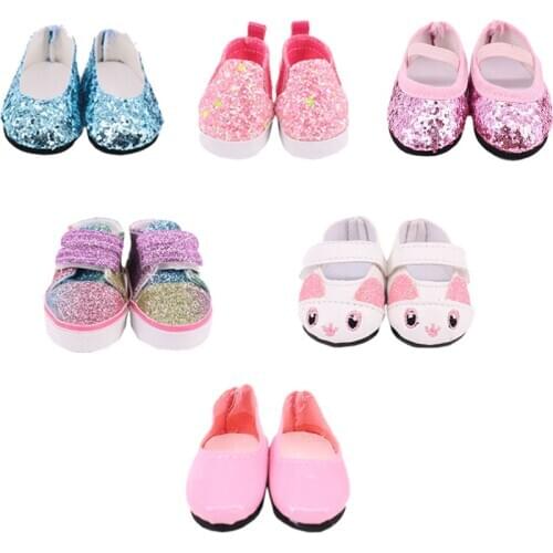 Doll Shoes New Cat Sequined Casual Fashion Shoes Fit 14.5 Inch Baby New Born Doll，Our Generation ,DIY Gift For Childrens