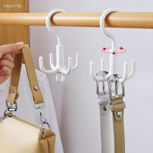 Vanzlife Wardrobe multi-purpose hook home rotating silk scarf tie storage rack multi-function plastic belt hook drying rack