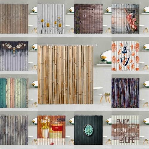 Vintage Wooden Backdrop Shower Curtain Old Bamboo Wood 3D Waterproof Fabric Bathroom Curtain Set With Hooks Home Bathtub Decor