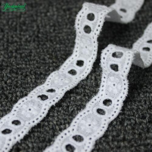 YACKALASI 15 Yds Cotton Lace Eyelet Embroidered Lace Fabrics White Black Swiss Cotton Voile Appliqued 3D Flower Trims Diy 1.5cm