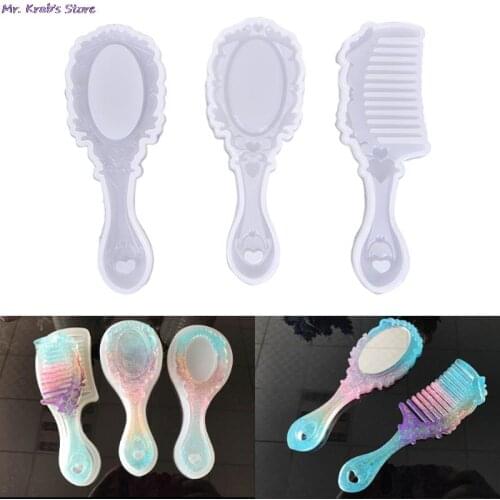 1PCS Combs Mirrors Silicone Molds Fashion Transparent UV Resin Combs Mirrors Craft Molds For DIY Jewelry Making