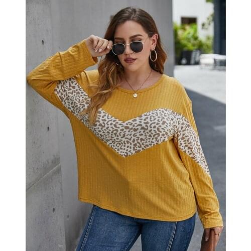 PlusSister Knitted Patchwork Blouses For Women 2021 Spring Autumn Loose O Neck Long Sleeve Pullover Plus Size Dot Print Tops