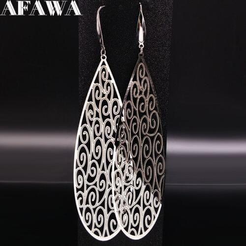 Fashion Long Stainless Steel Statement Earrings Women Jewelry Silver Color Drop Earrings Jewelry pendientes mujer moda E612316