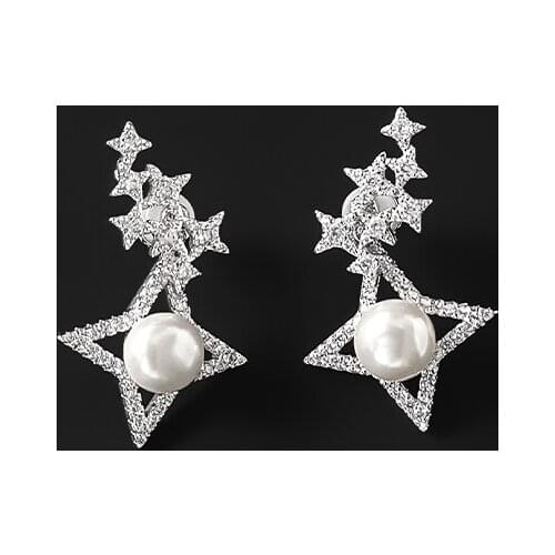 S925 Sterling Silver Pearl Star Double Earrings Female Wild Exquisite Earrings Retro Temperament Fashion Luxury Monaco Jewelry