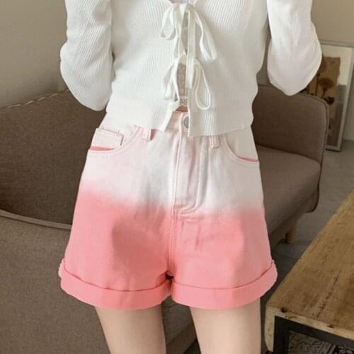 Summer Korean Style Casual High Waisted Green Navy Wide Leg Denim Shorts for Women , Woman Clothes Loose Jeans Shorts