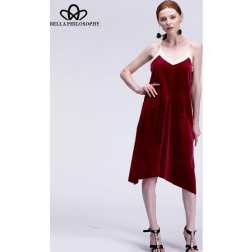 Bella Philosophy 2019 autumn Velvet mesh cami sleepy Dress ArmyGreen Roayblue winered dress women sexy vestidos