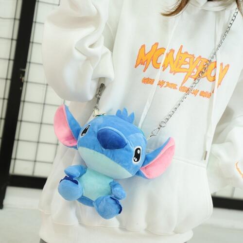 1pcs 20cm*15cm*7cm 2 Colors Cute Blue Stitch Bag Stuffed Plush Toy Kawaii Soft Pink Stitch Messenger Bag for Girls and Kids