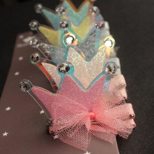 1PCS Korean Top Quality Shinning Crystal Crown Solid Hairpins With Gauze Bowknot Modish Girls Hair Clip