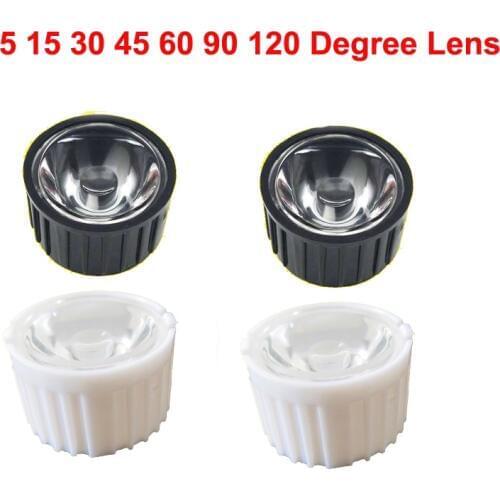 10pcs 20mm 5 15 30 45 60 90 120 Degree Clear LED Lens + 22mm Black / White Holder For 1W 3W 5W LED Bulb Diodes Bead Light