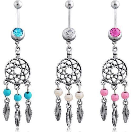 12PCS Bohemian Navel Rings Body Piercing Jewelry Dream Catcher Earrings Tassels Belly Navel Ring Navel Piercing Body Jewelry