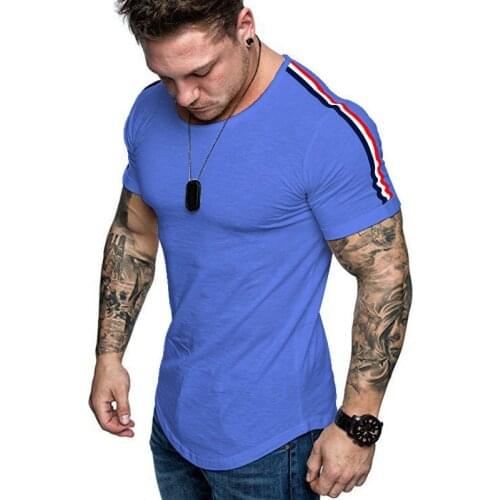 2021 Fashion Stitching Mens Short Sleeve T-shirt Casual Round Neck Solid Color Fitness Sports T-shirt Summer Oversize Pullover