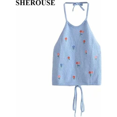 2021 New Summer Women Printed Tops Bow Lace Up Halter Backless Tops Chic Lady Fashion Sexy Woman Tops