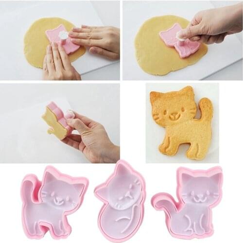 3Pcs/Set Pink Cute Cat Cookie Molds Fondant Cutter Biscuit Cutter Cake Pastry Mold Cake Decoration Kitchen DIY Baking Supplies