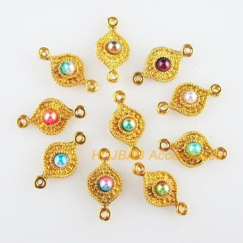 30Pcs Gold Color Flower Mixed Acrylic Eyes Charms Connectors 8x16mm