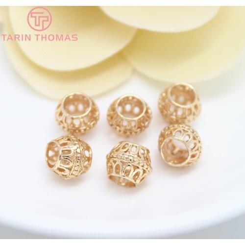6PCS 9x7MM 24K Champagne Gold Color Plated Brass Large hole Spacer Beads Bracelet Beads High Quality Jewelry Accessories