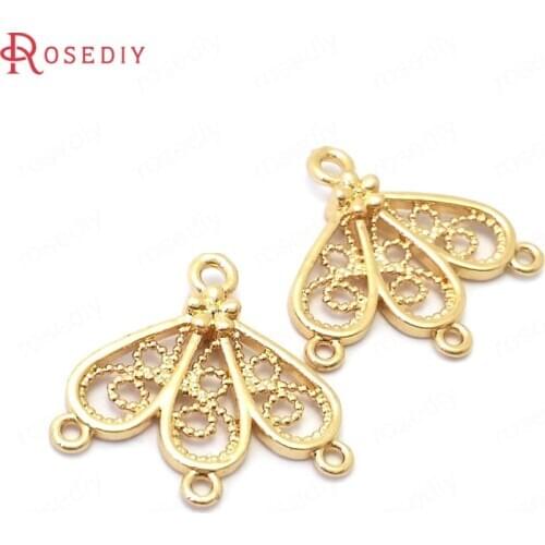 39115)10PCS 19x20MM 24K Gold Color Brass 4 Holes Connect Charms Pendants Jewelry Making Supplies Diy Findings Accessories