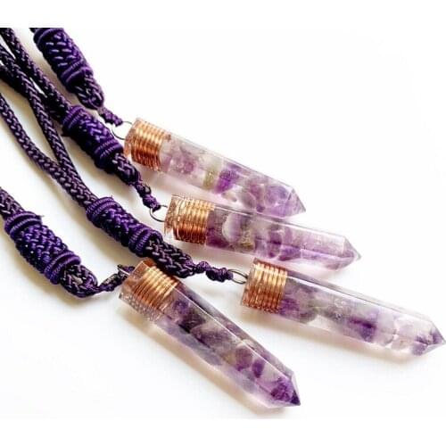 4pcs Natural Amethyst Stone Chakra Energy Pendant Necklace Pendulum Amulet Reiki Healing Orgonite Crystal Pendant For Women