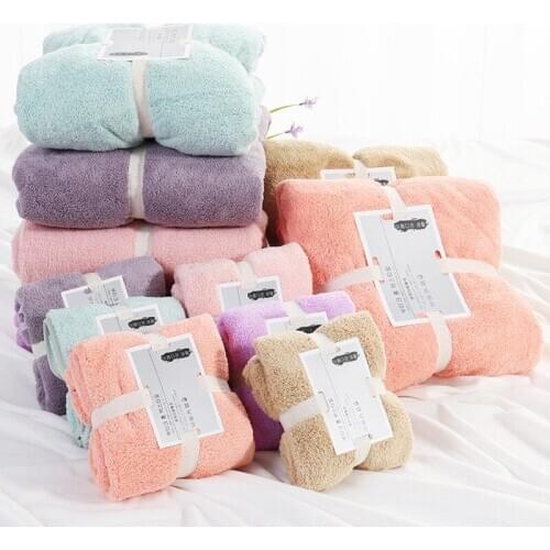 2pcs Japanese solid color coral velvet bath towel super absorbent towel children outdoor blanket