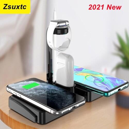 4 in 1 Wireless Charger Stand 3 in 1 Qi 10W Fast Charging Dock Station for Apple Watch iWatch 5 4 3 AirPods Pro For iPhone 11 XS