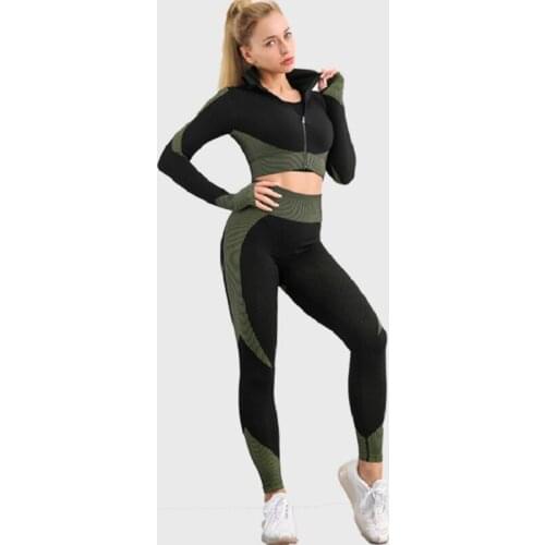 DAIYIC Two-piece Seamless Sports Fitness Suit High-waisted Leggings Tights Patchwork Gym Running Yoga Set