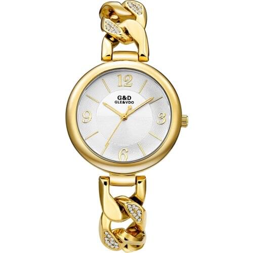 G&D New Style Ladies Fashion Casual Bracelet Watch Japanese Movement Quartz Watch Diamond Stainless Steel Ladies Watch