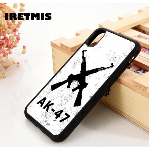 Iretmis 5 5S SE 6 6S Soft TPU Silicone phone case cover for iPhone 7 8 plus X Xs 11 Pro Max XR Crossed AK-47 Rifles - Guns