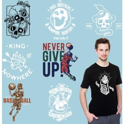 Skull Skeleton Ironing stickers Patches for clothing diy craft Stickers on fabric DIY Appliques Heat Transfer PVC Patch